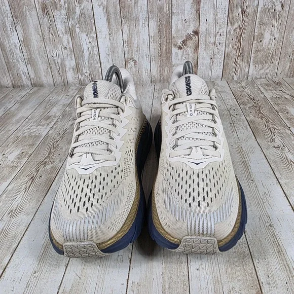 Hoka Athletic Shoes in Cream and Navy - Picture 4 of 8